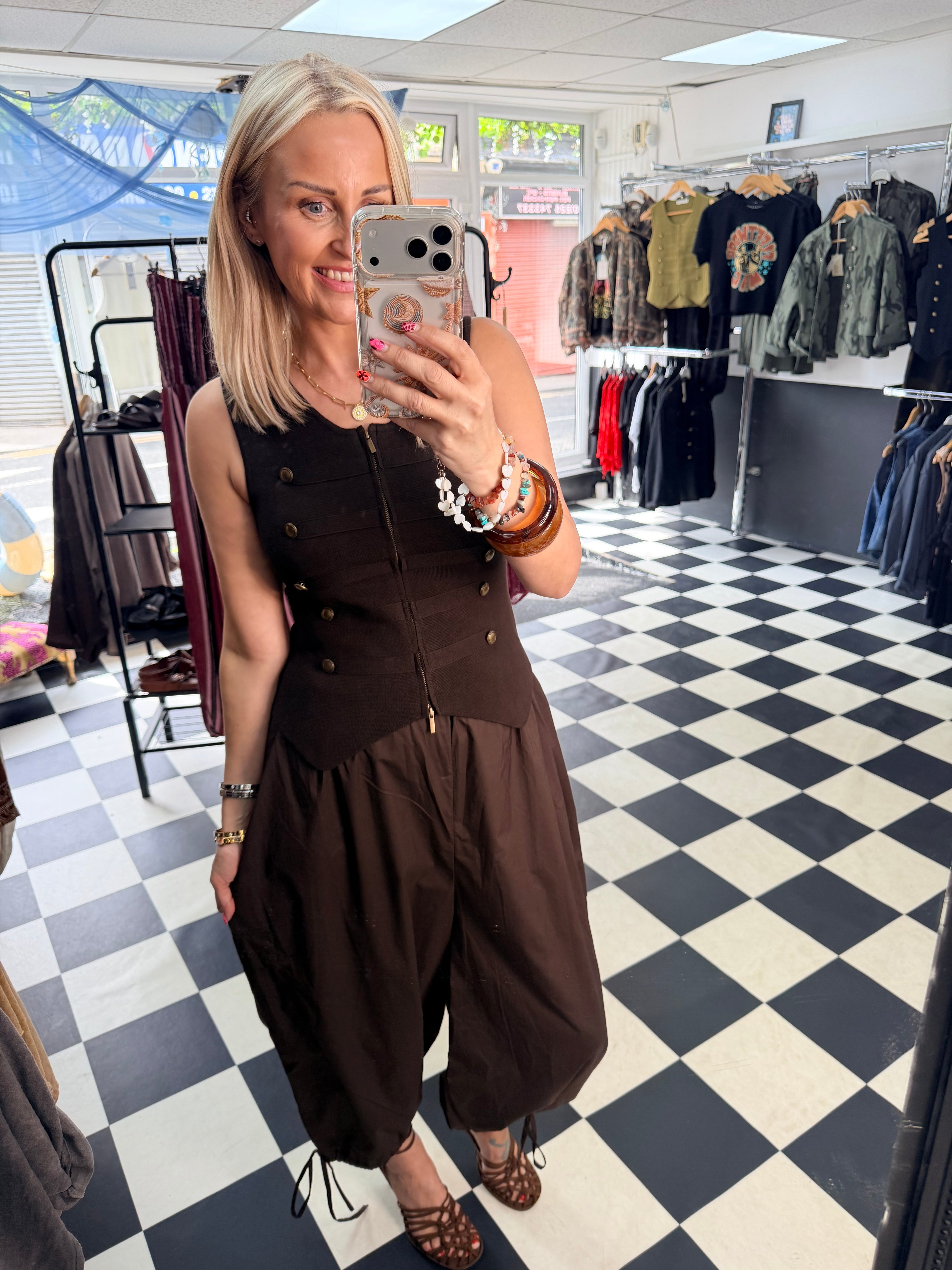 Double zip military waistcoat Chocolate