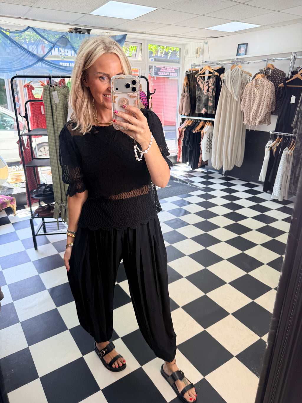 Crinkle Balloon Trousers Black