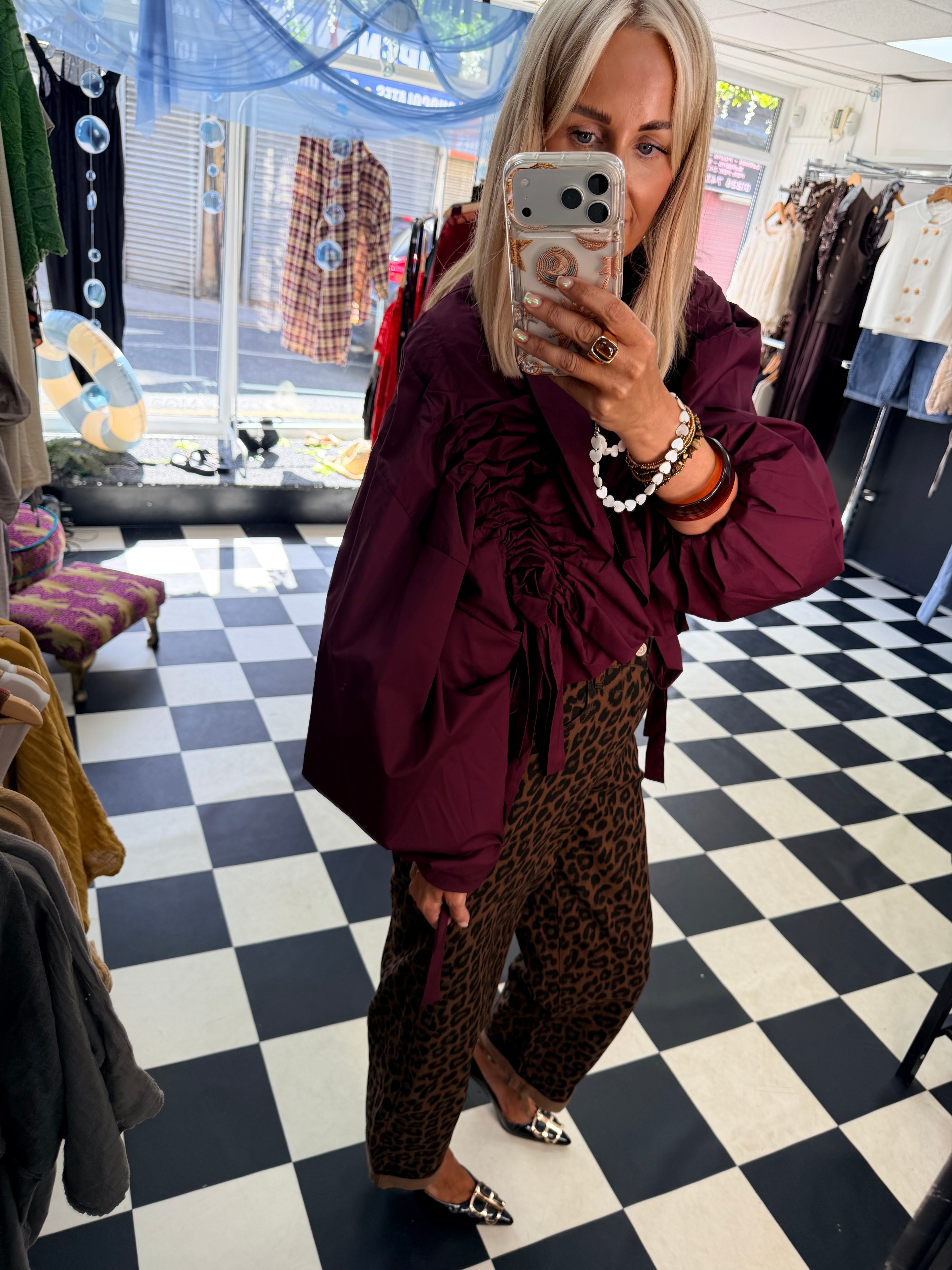 Ruffle Lightweight Jacket Wine