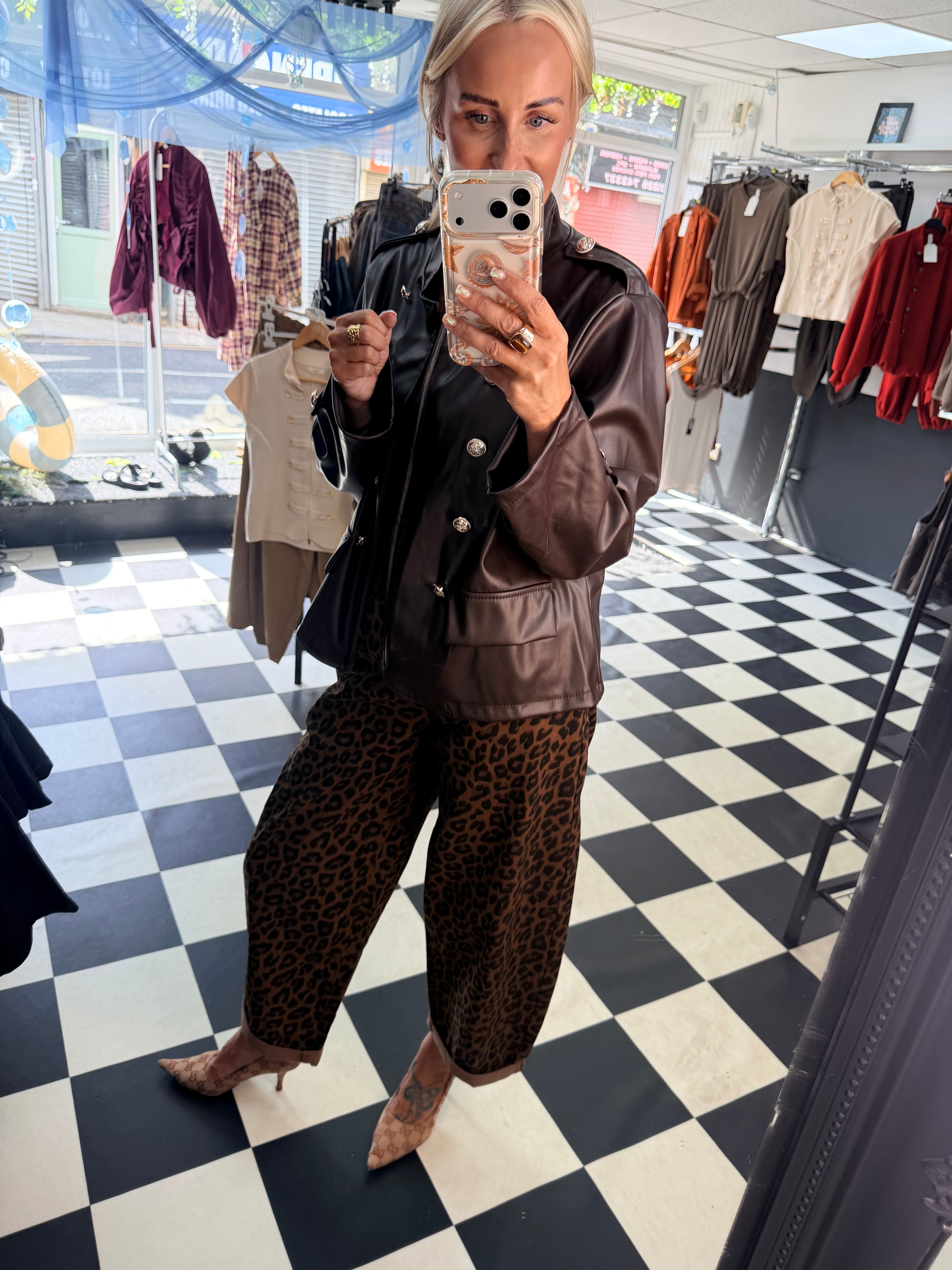 Boxy Style Pu Blazer Chocolate