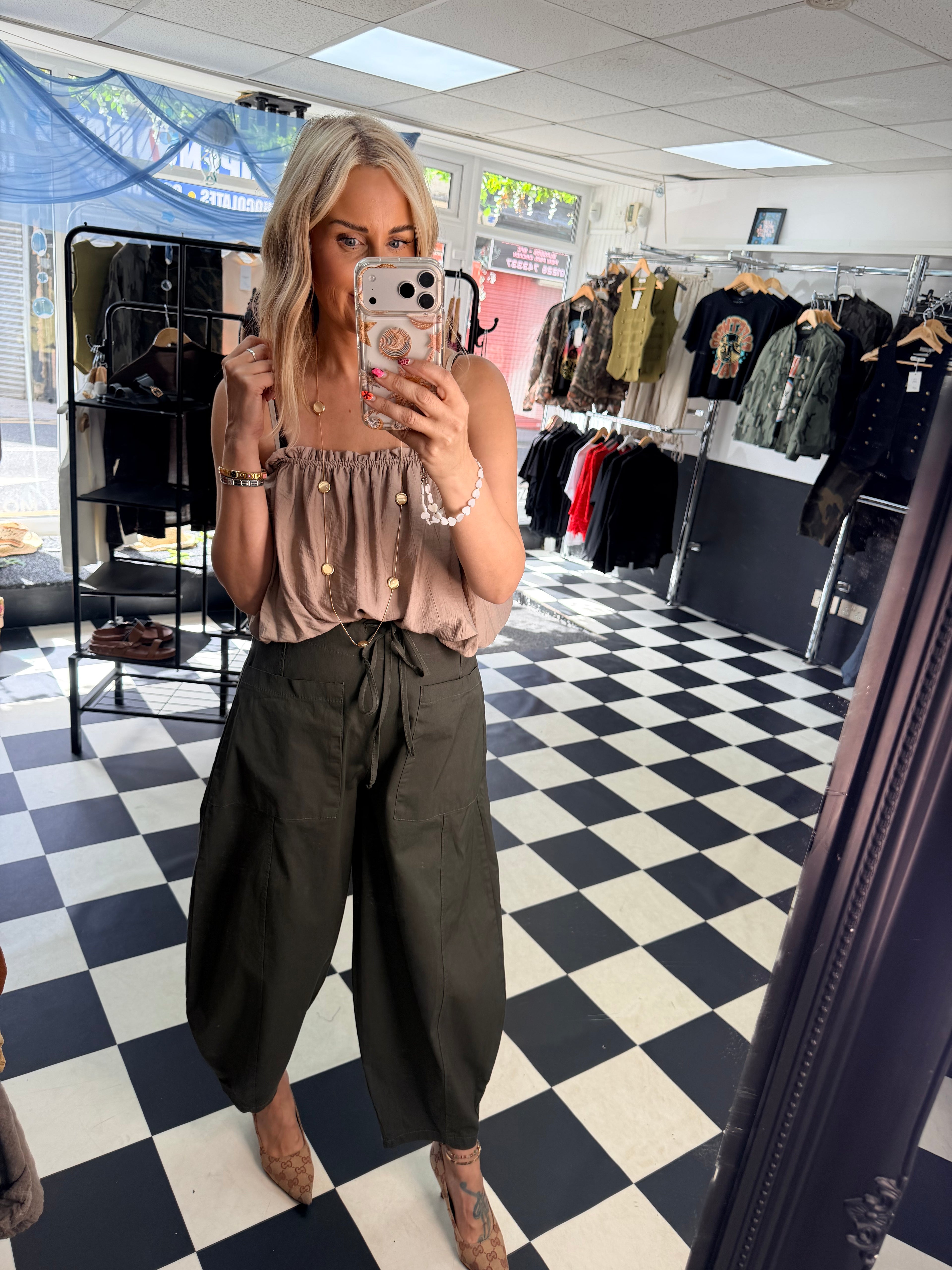 Barrel Leg Trousers Khaki