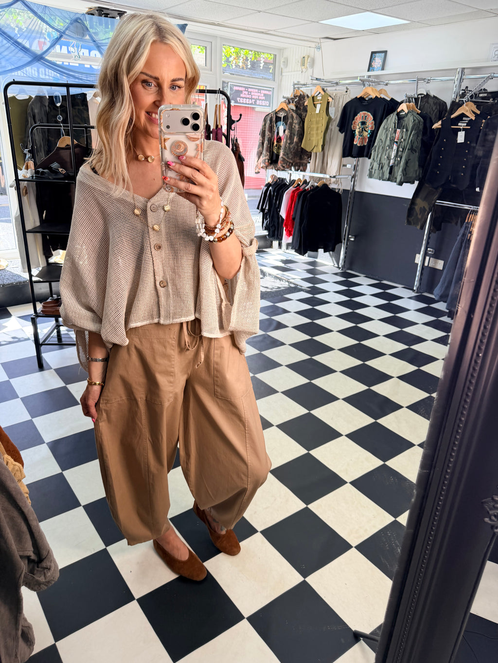 Barrel Leg Trousers Camel