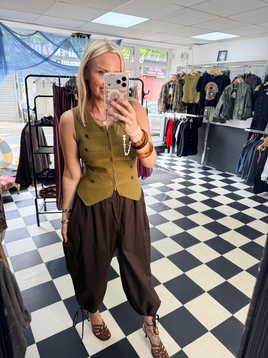 Double zip military waistcoat Green