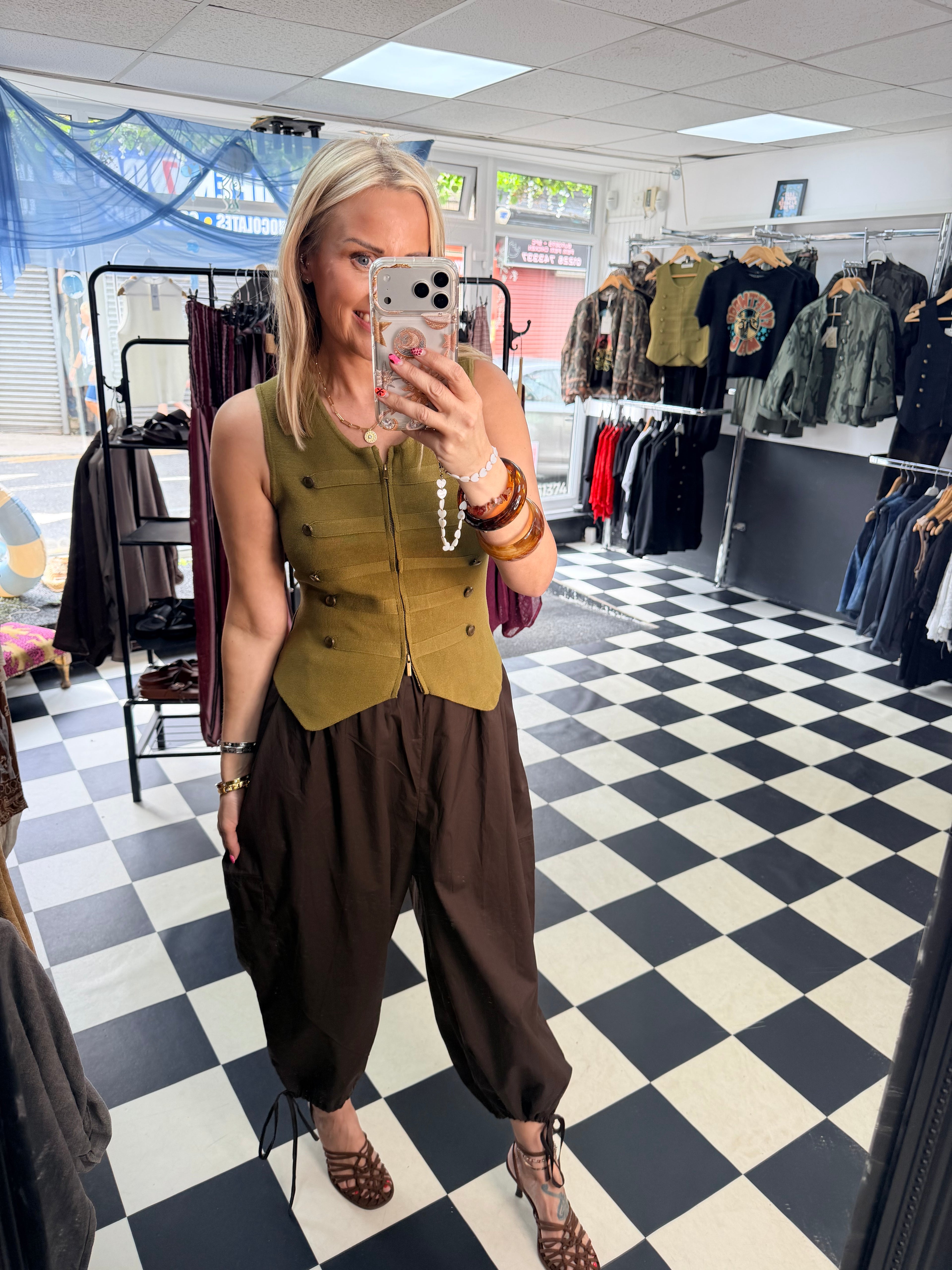 Double zip military waistcoat Green