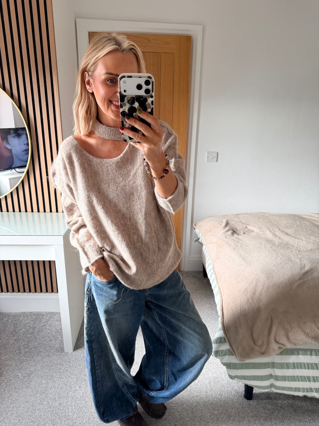 Slash Neck Jumper Oatmeal