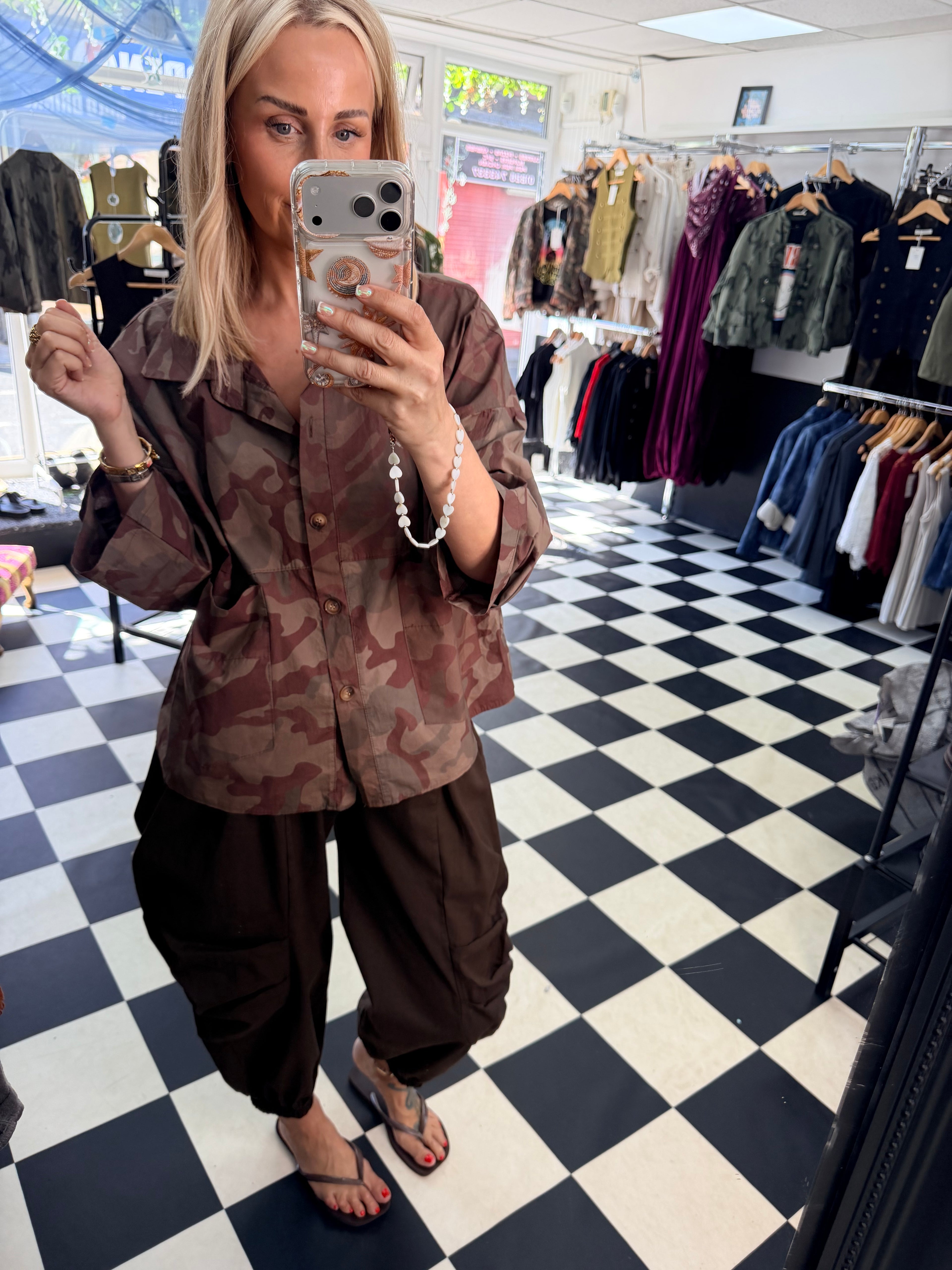 Camo Shacket Chocolate