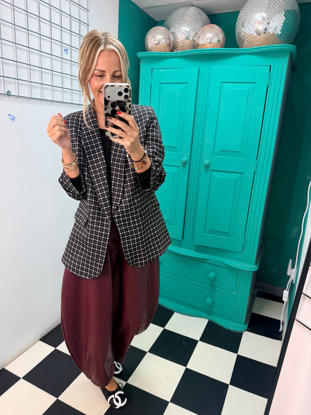 City Chic Check Blazer Black