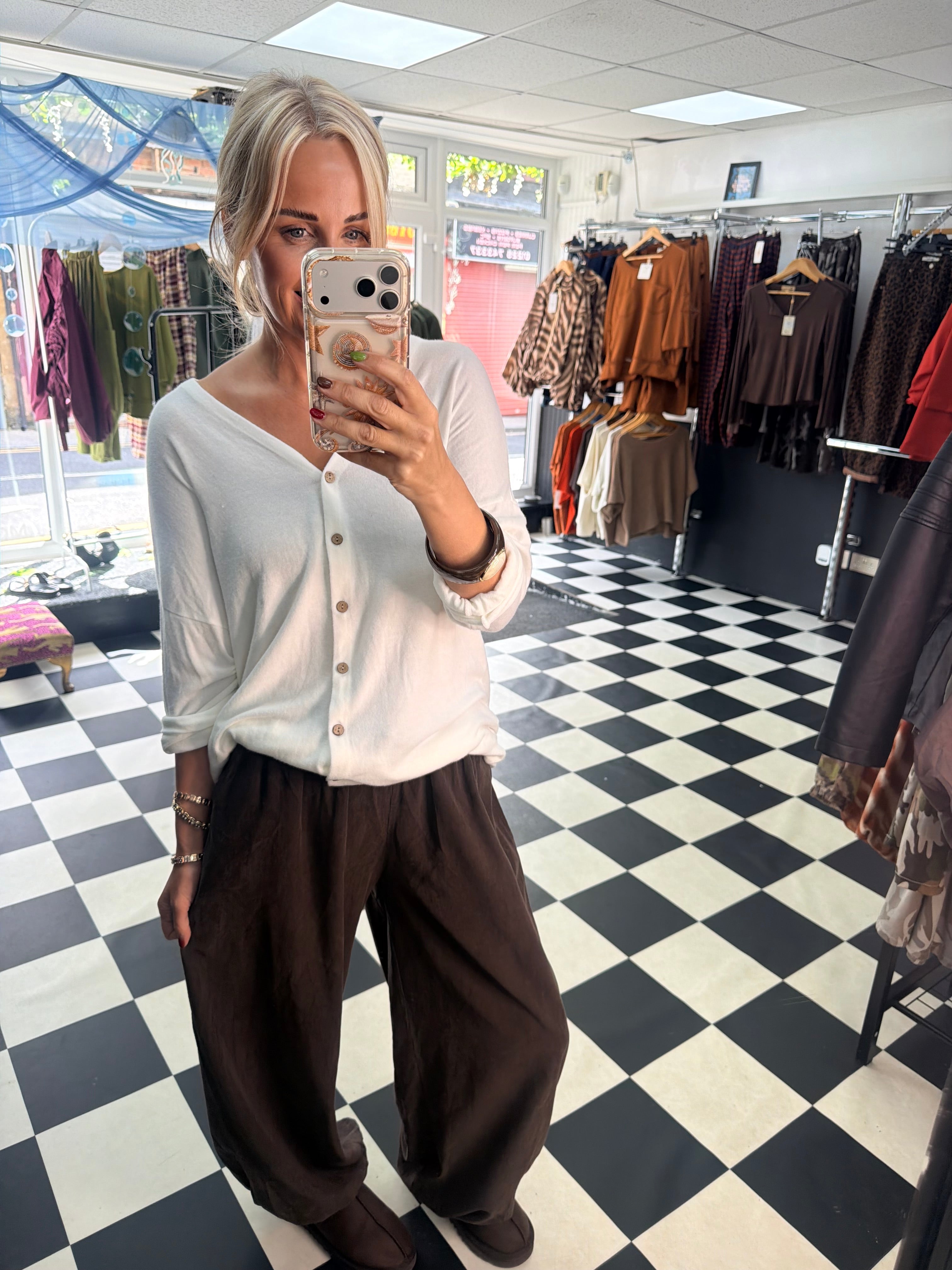 V Neck Cardigan White
