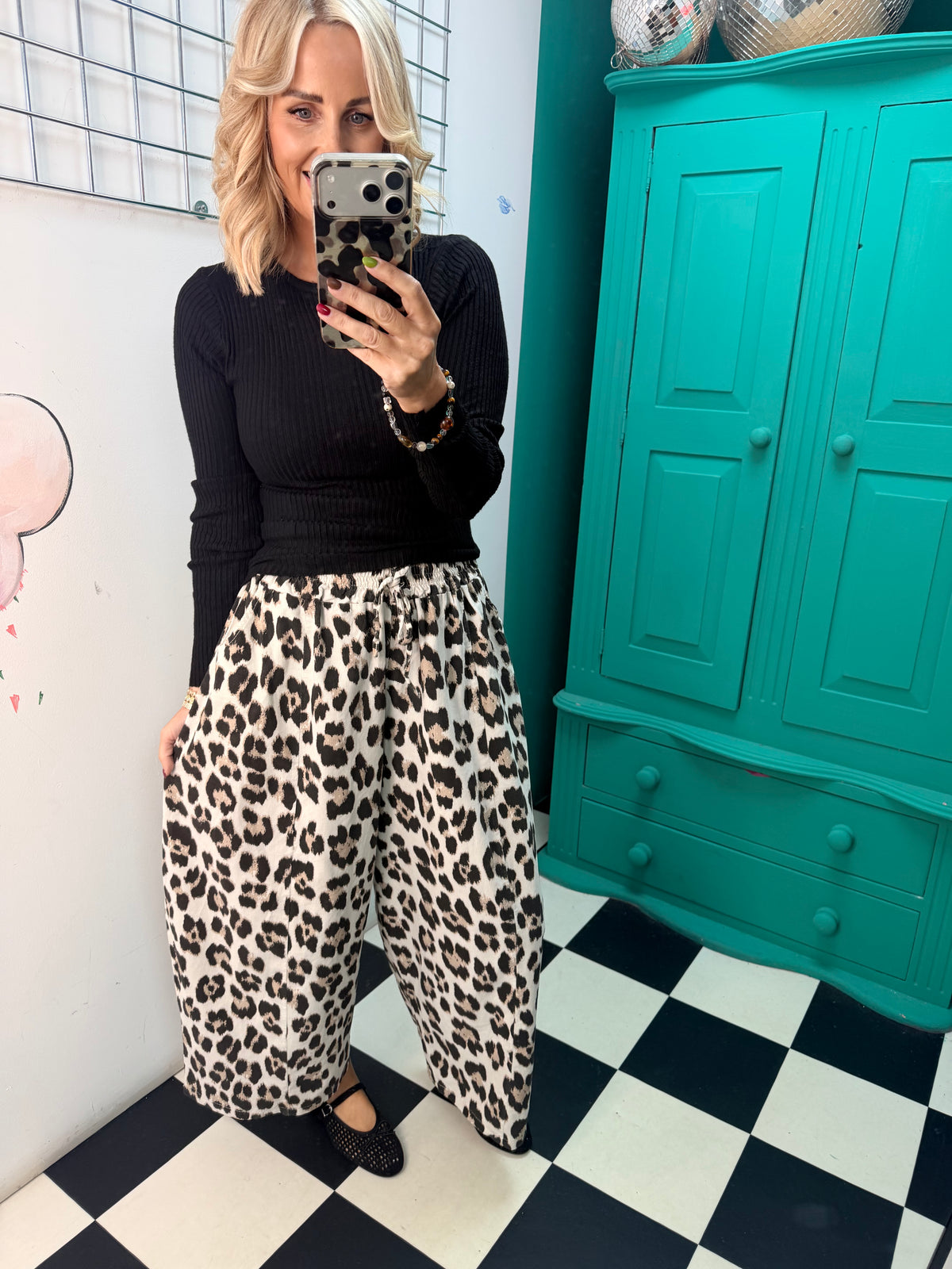 Leopard wide barrel trousers - Cream