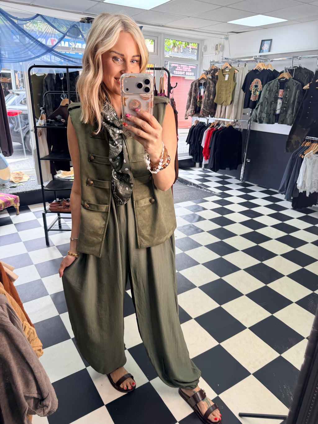 Bandana Scarf Jumpsuit Khaki