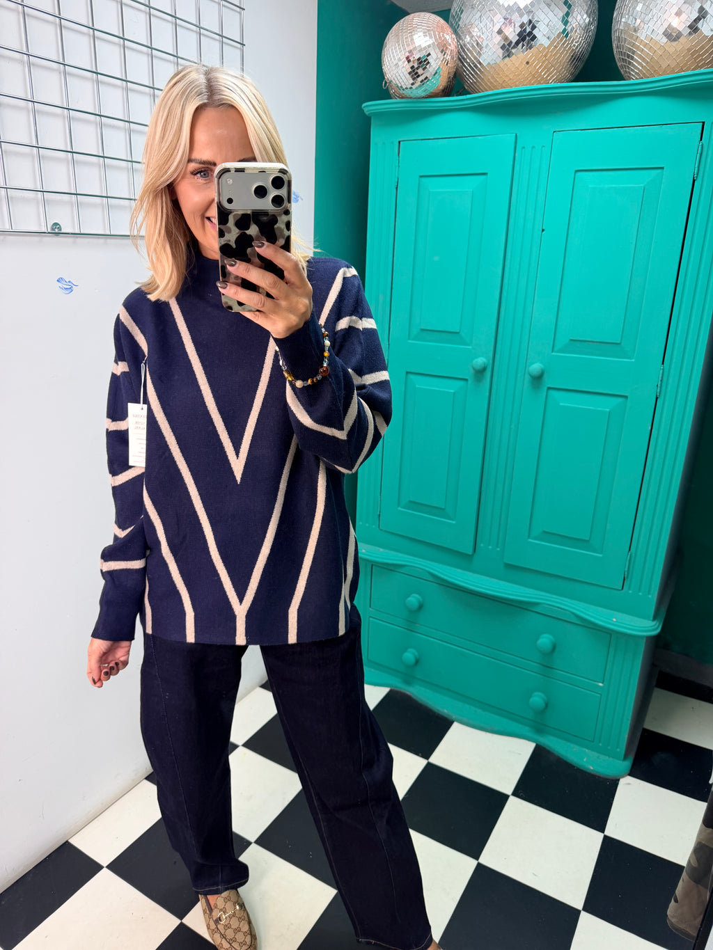 Turtle Neck Jumper V design Navy Special Buy