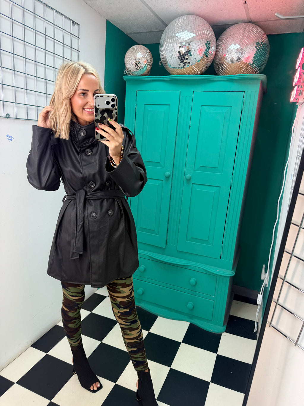 PU Midi Trench Coat Black