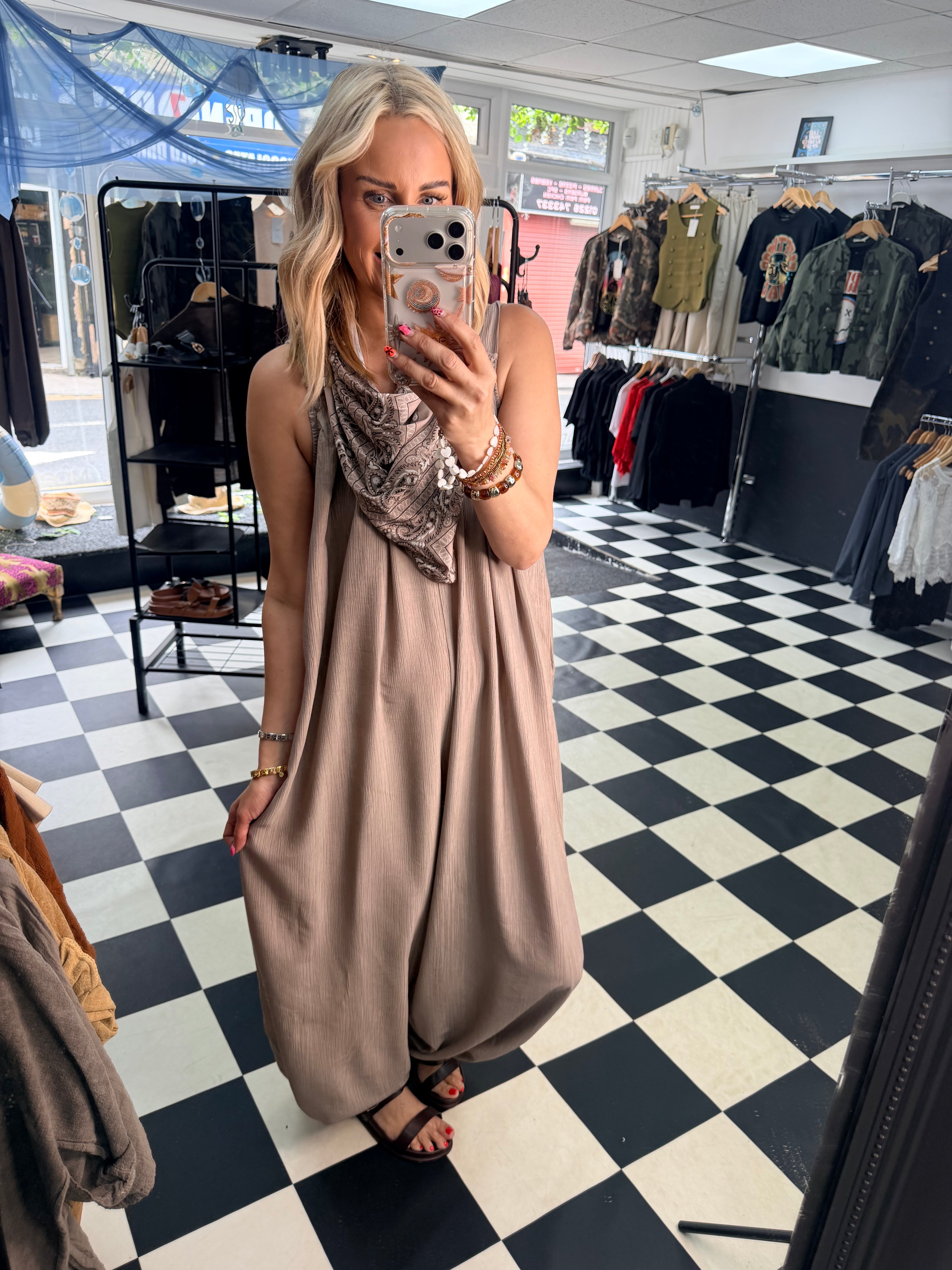 Bandana Scarf Jumpsuit Taupe