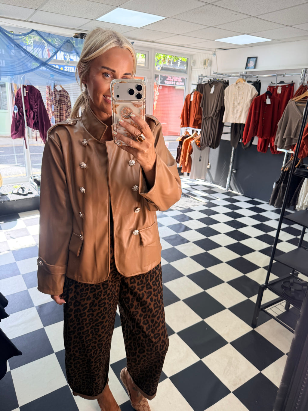 Boxy Style Pu Blazer Tan