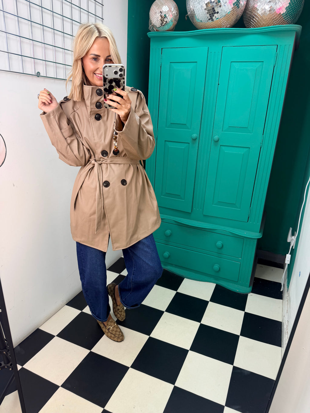 PU Midi Trench Coat Cream
