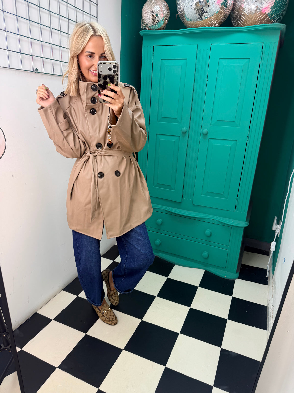 PU Midi Trench Coat Cream