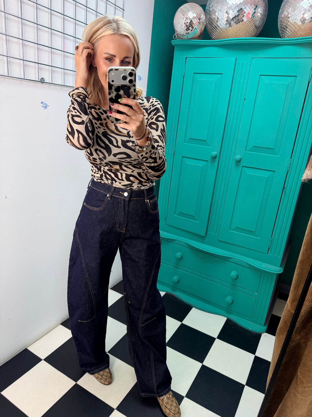 Cashmere Blend Leopard Top Black/Tan