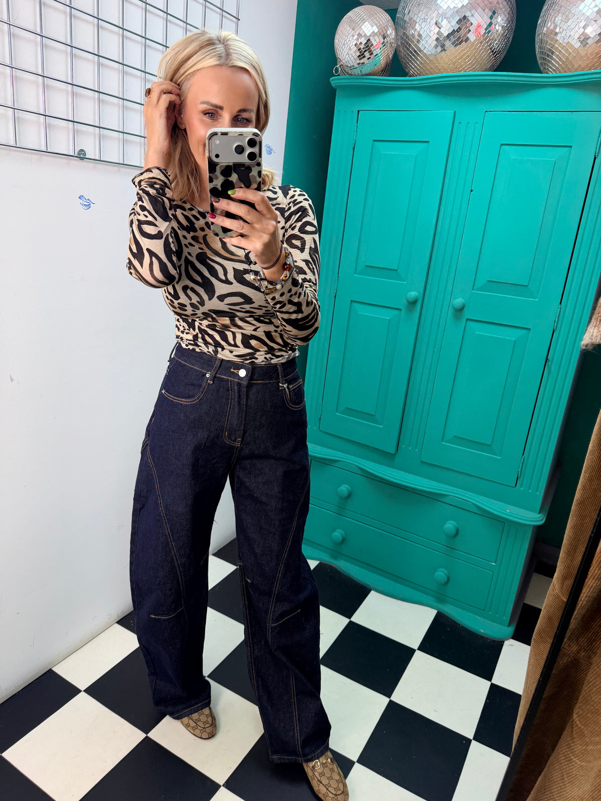 Cashmere Blend Leopard Top Black/Tan