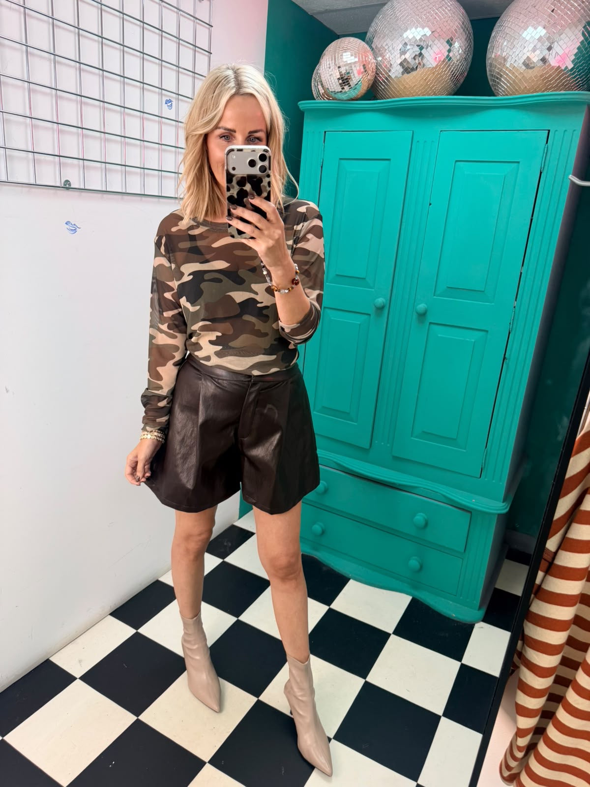 Camo sheer mesh top