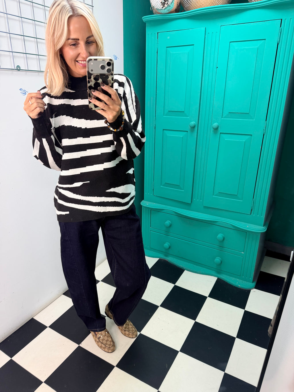 Turtle Neck Jumper Lightning Print Black Special Buy