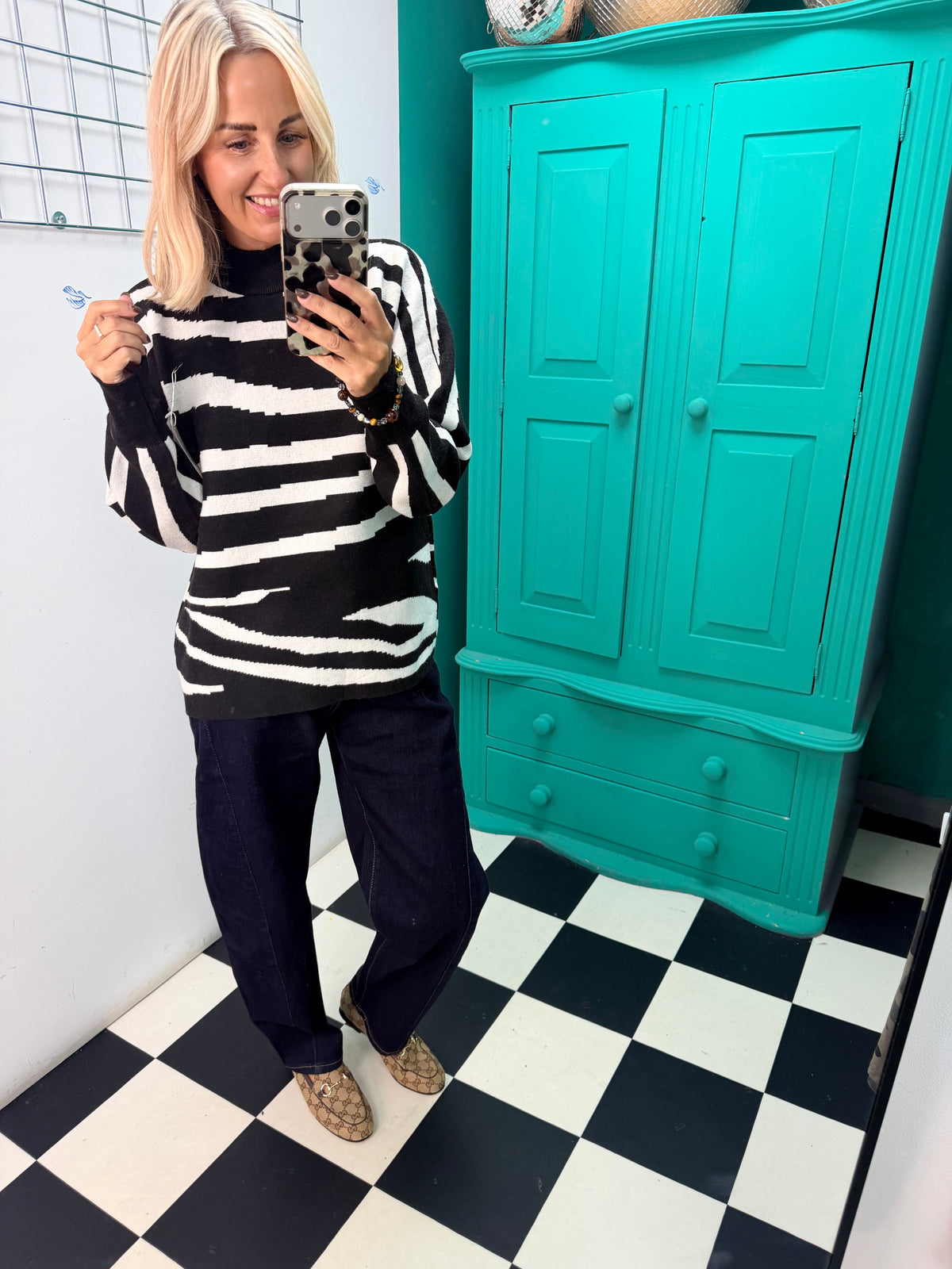 Turtle Neck Jumper Lightning Print Black Special Buy