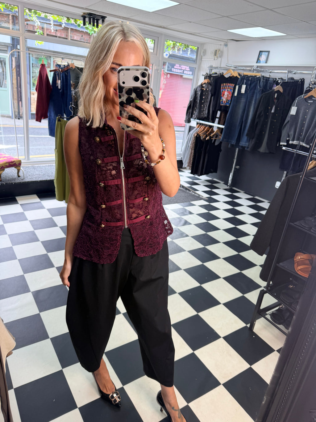 Lace Military Waistcoat Plum