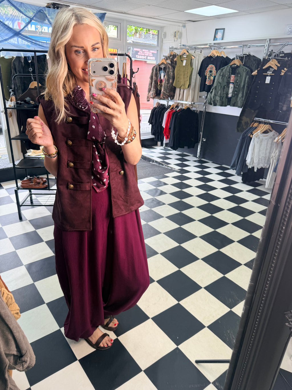 Bandana Scarf Jumpsuit Wine