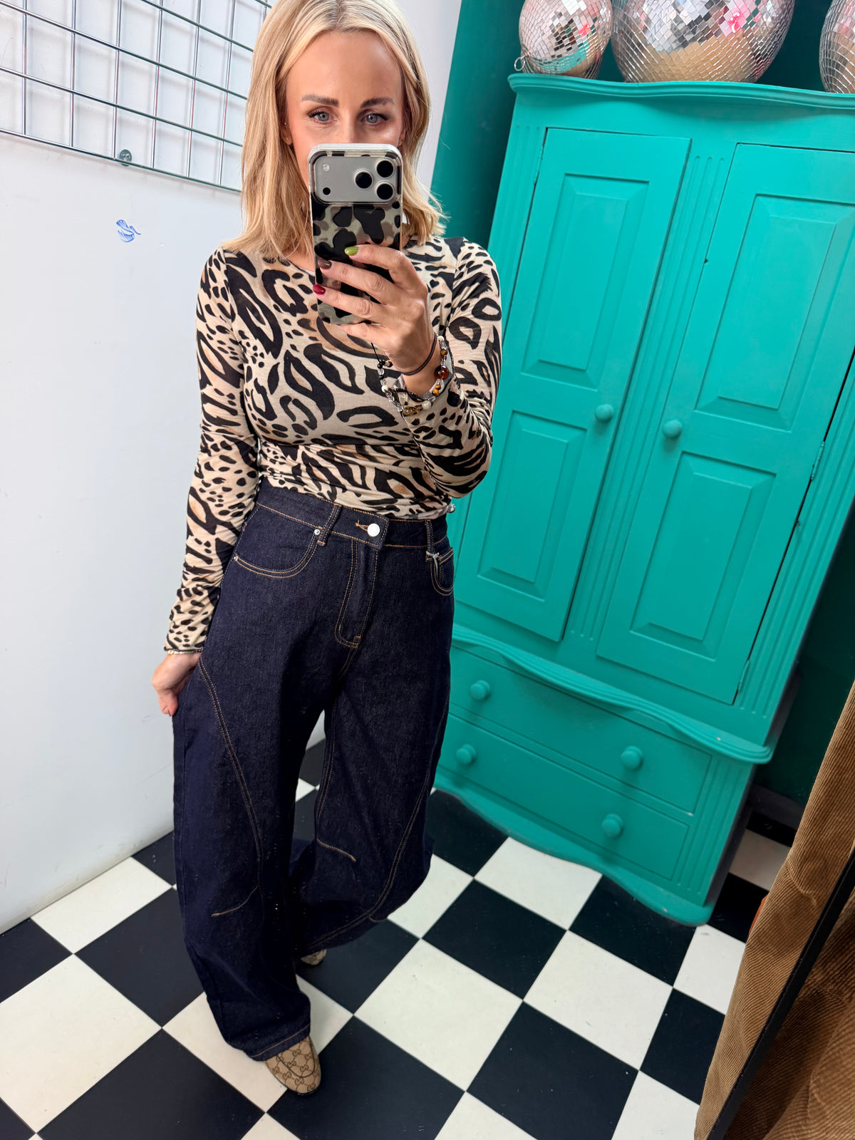 Cashmere Blend Leopard Top Black/Tan