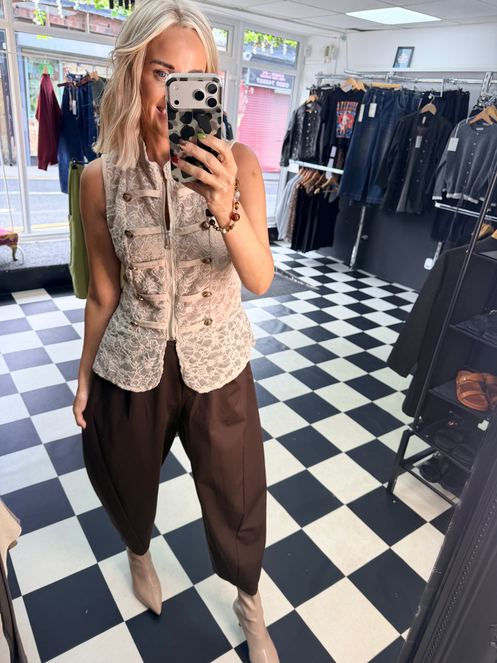 Lace Military Waistcoat Cream