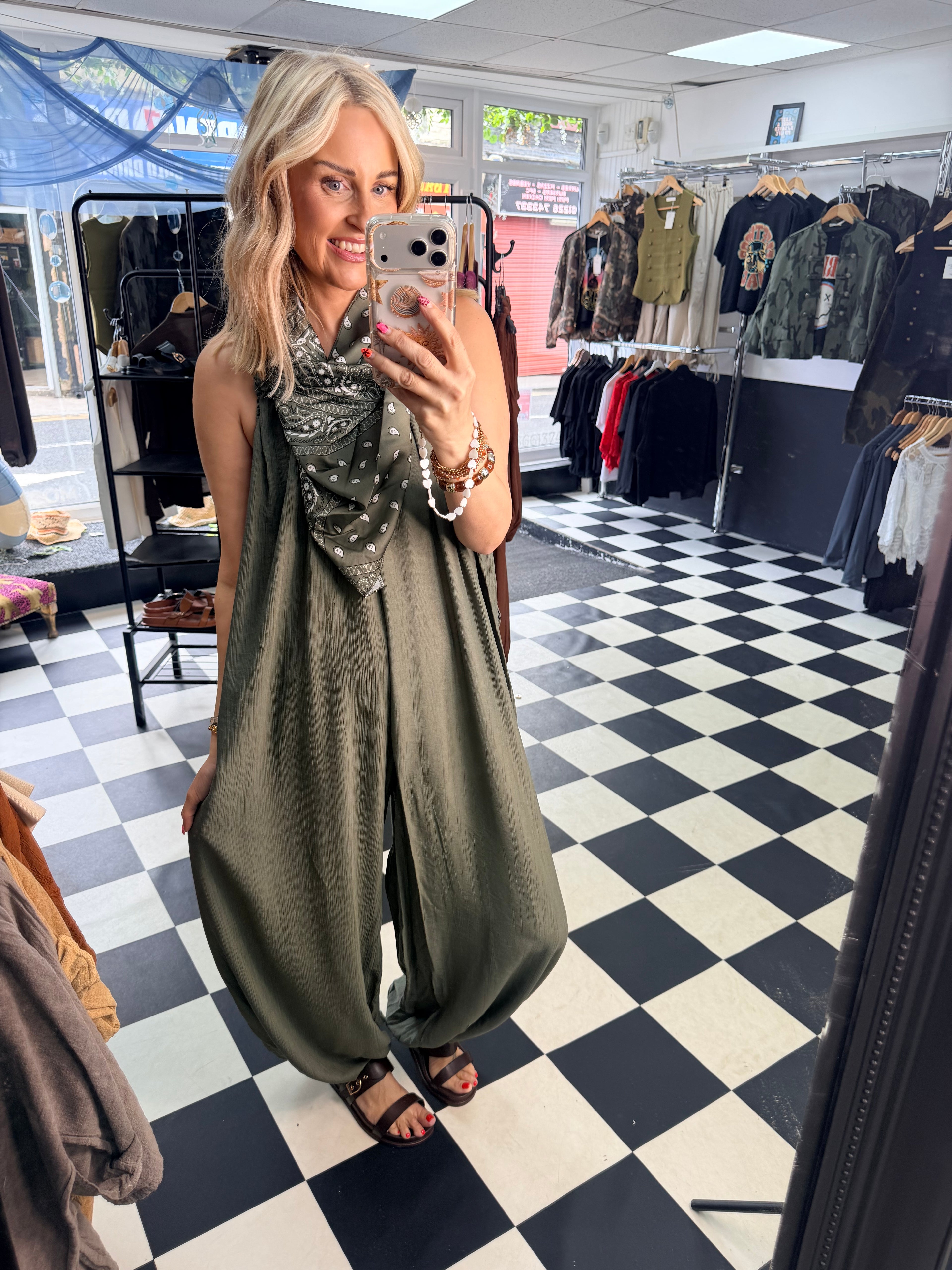 Bandana Scarf Jumpsuit Khaki
