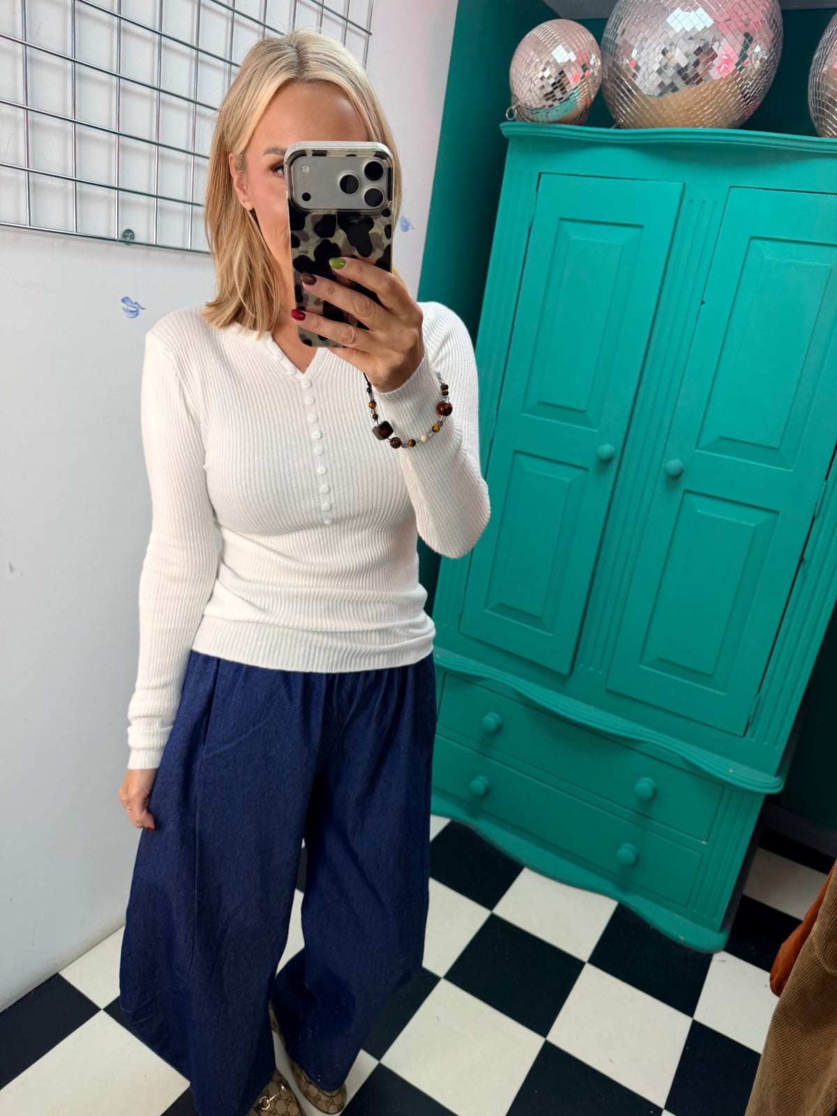 Ribbed Button Down Top White