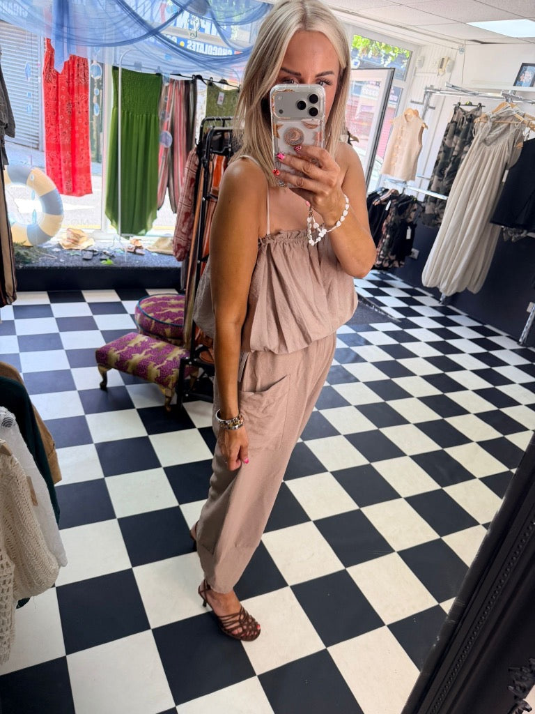 Bubble Hem Cami Taupe
