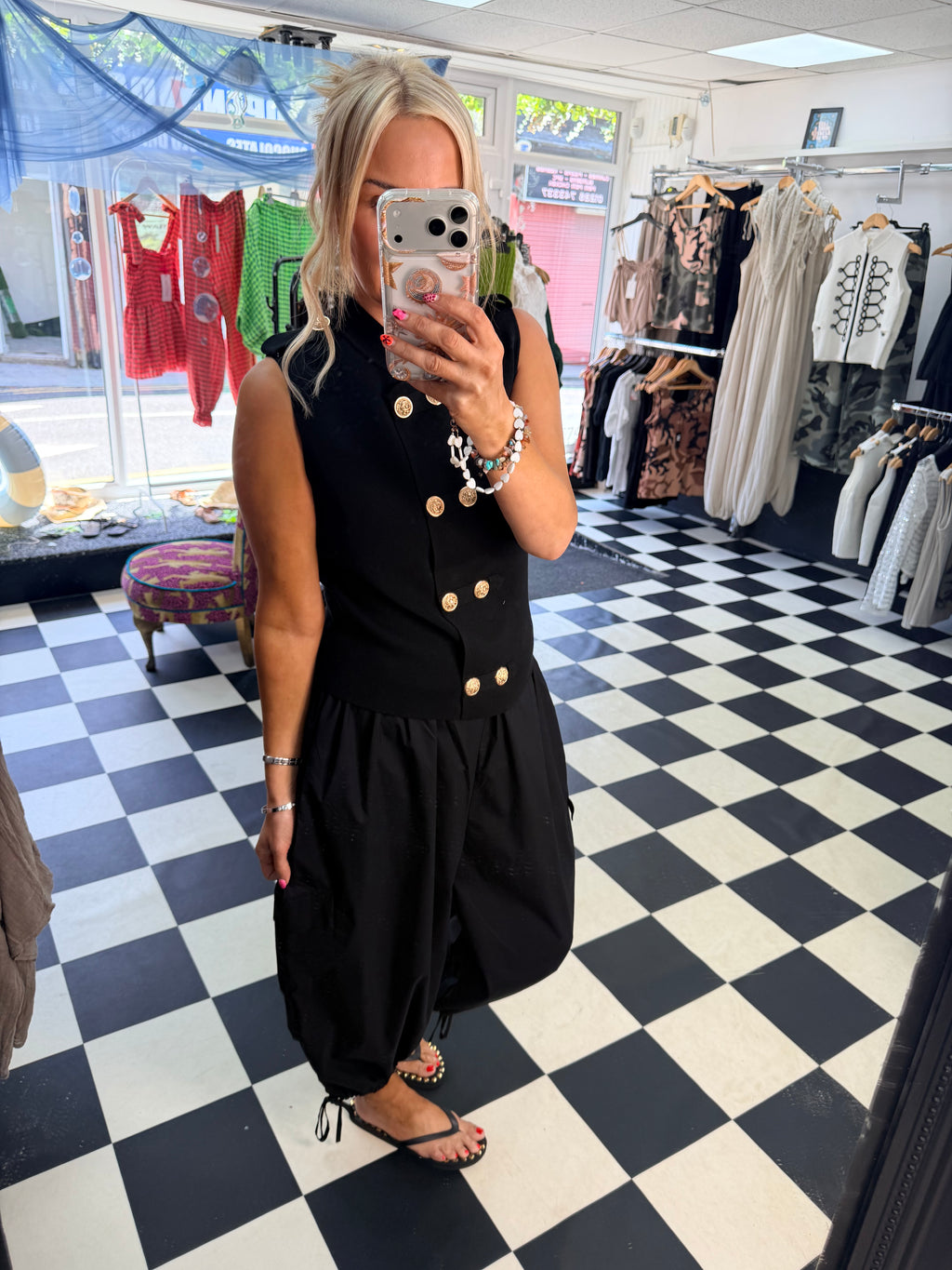 Cargo Trousers crop with tie hem Black