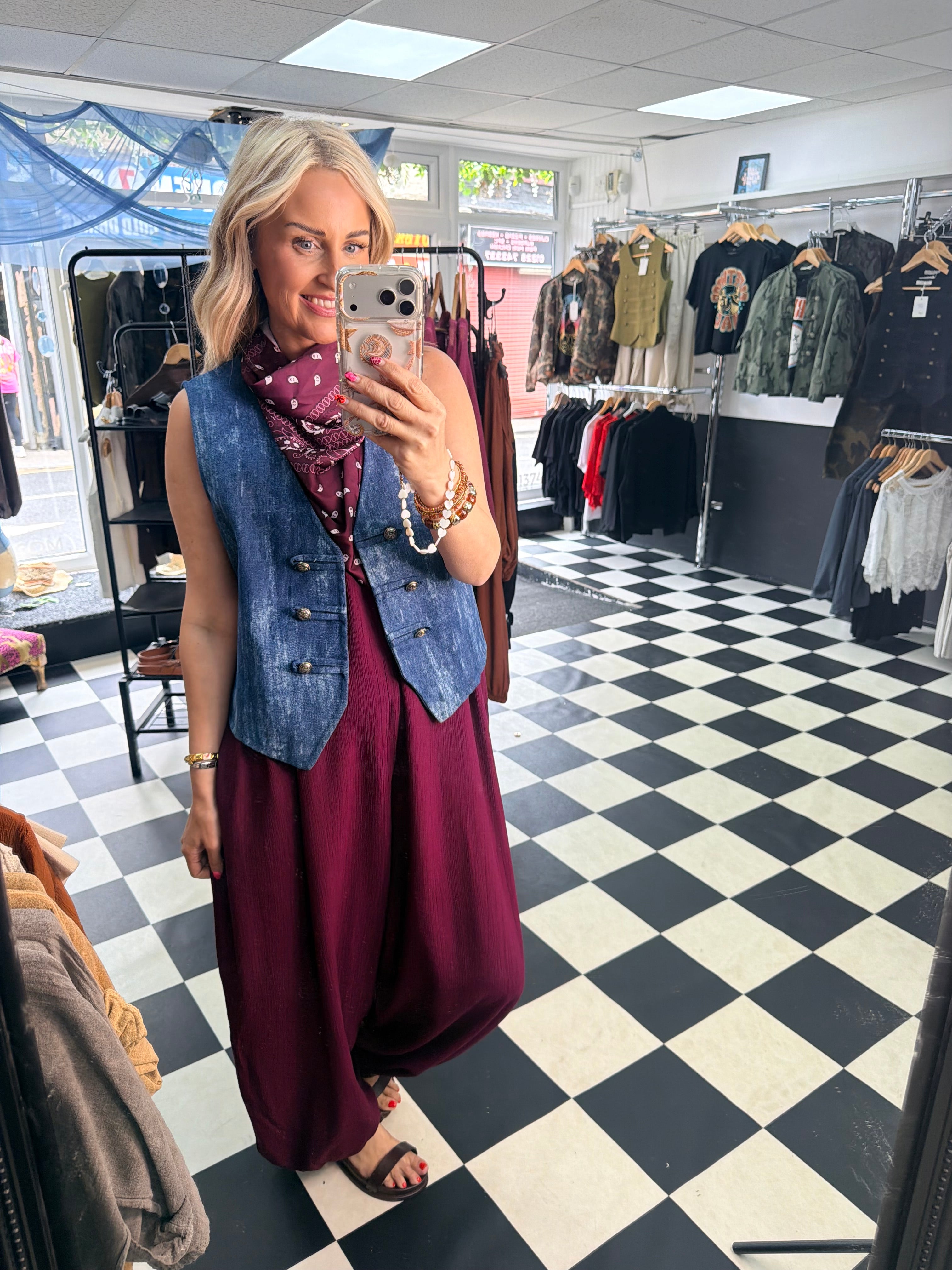 Bandana Scarf Jumpsuit Wine