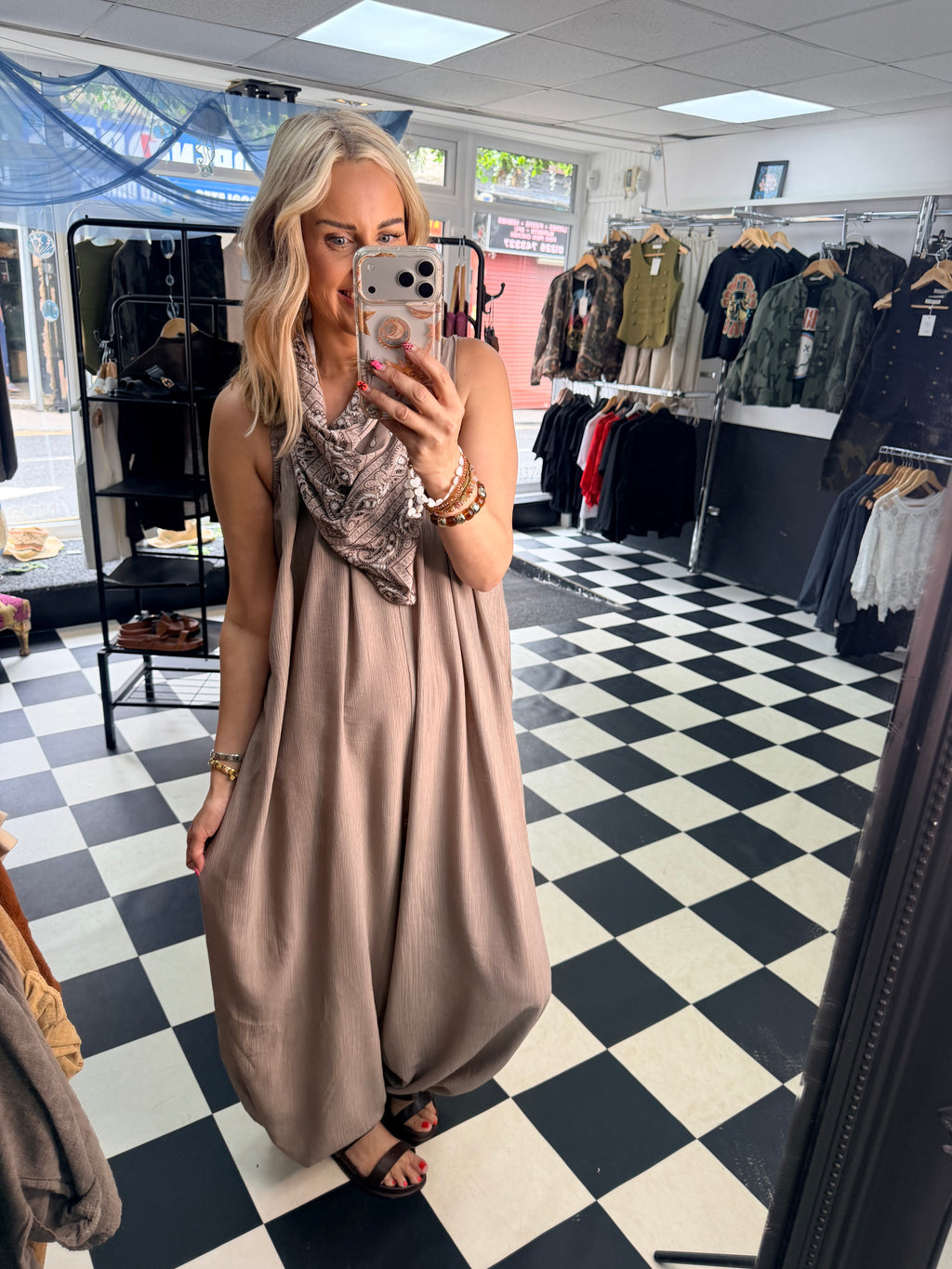 Bandana Scarf Jumpsuit Taupe