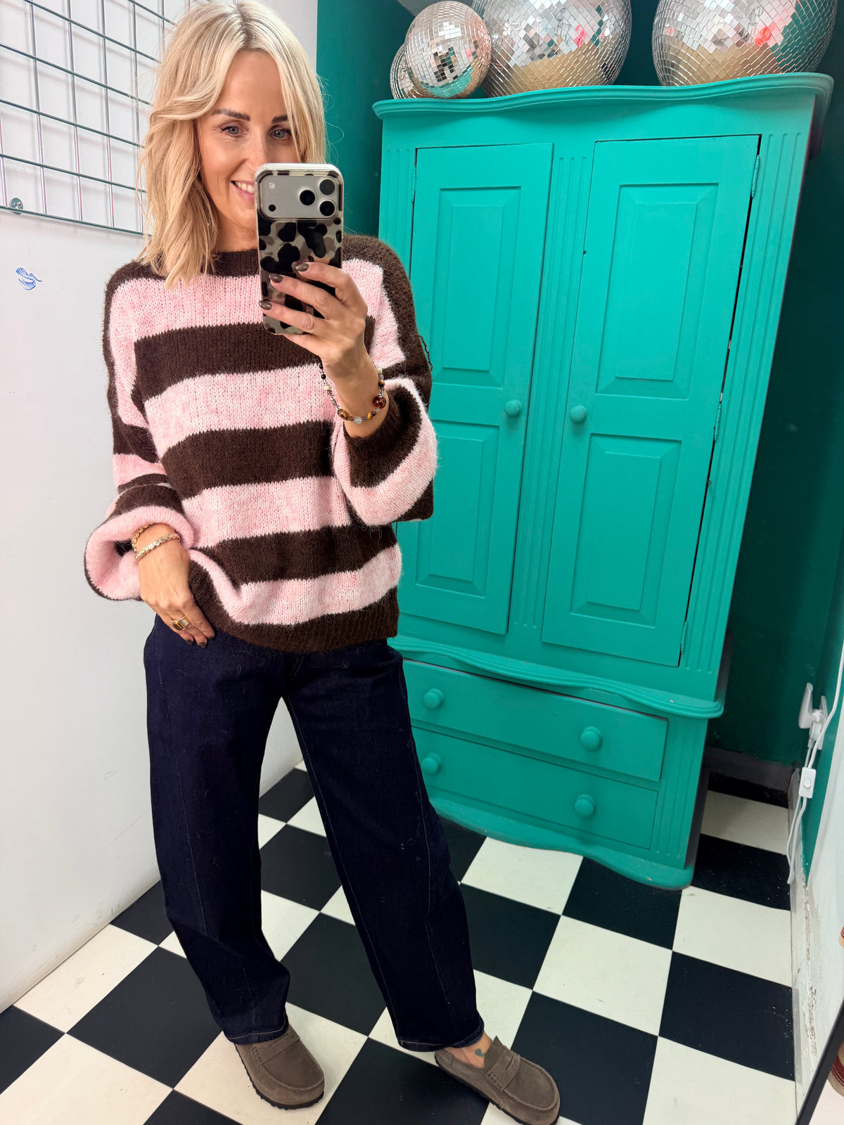 Chunky stripe knit - Pink and Chocolate