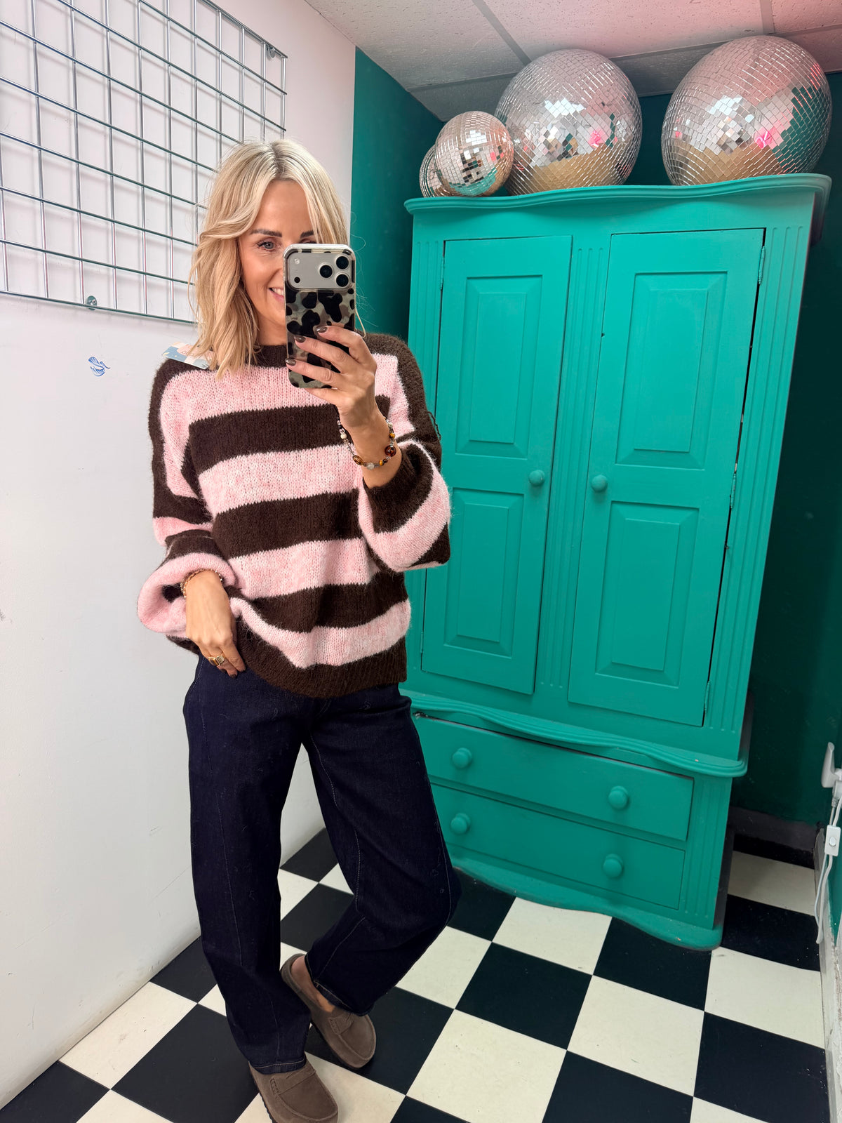 Chunky stripe knit - Pink and Chocolate