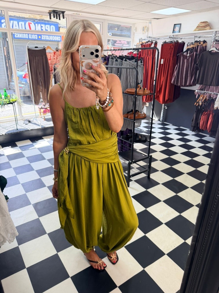 Wrap Crinkle Jumpsuit Green