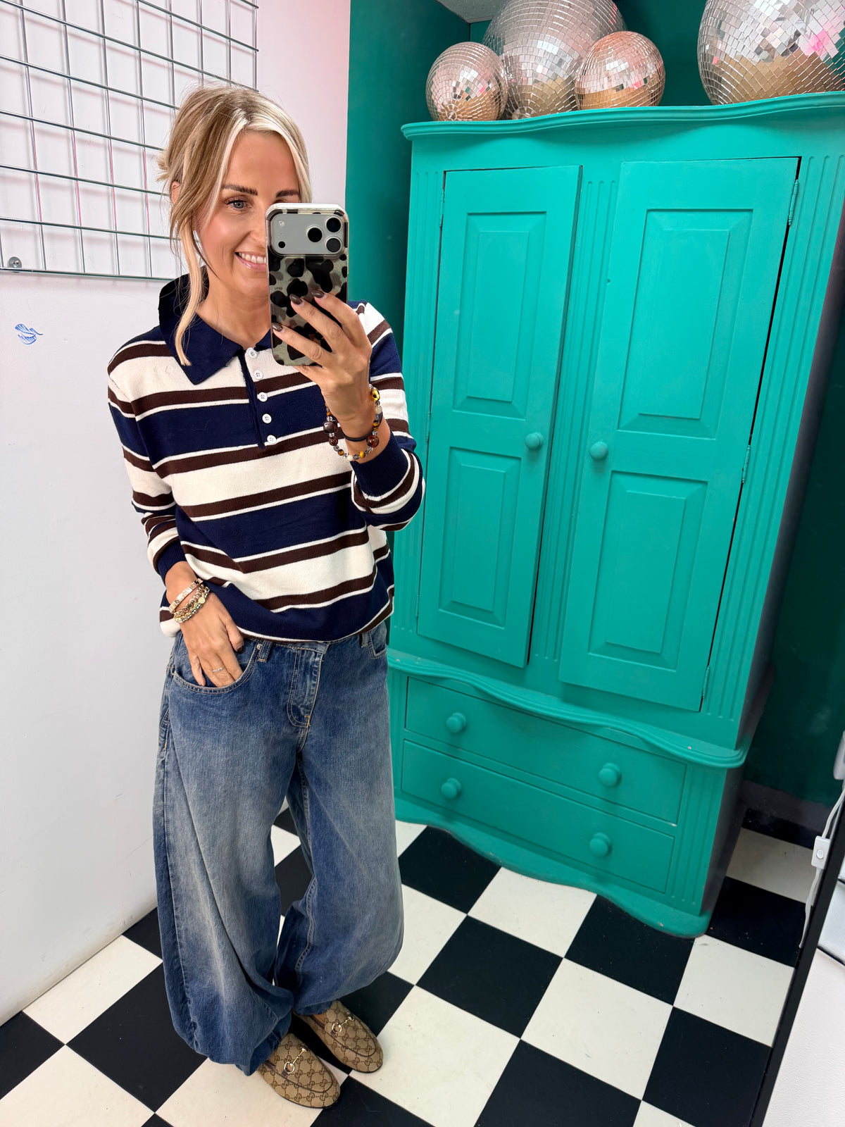 The Stripe Club Polo Jumper Navy-Cream-Chocolate Special buy