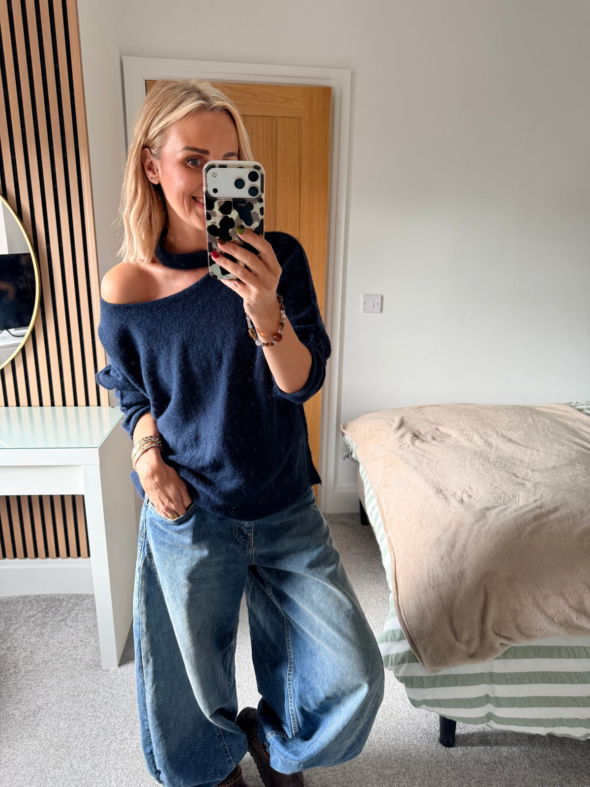 Slash Neck Jumper Navy