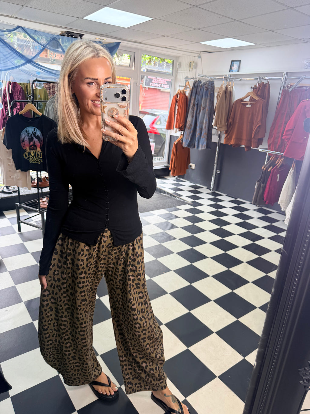 Button Long Sleeve Top Black
