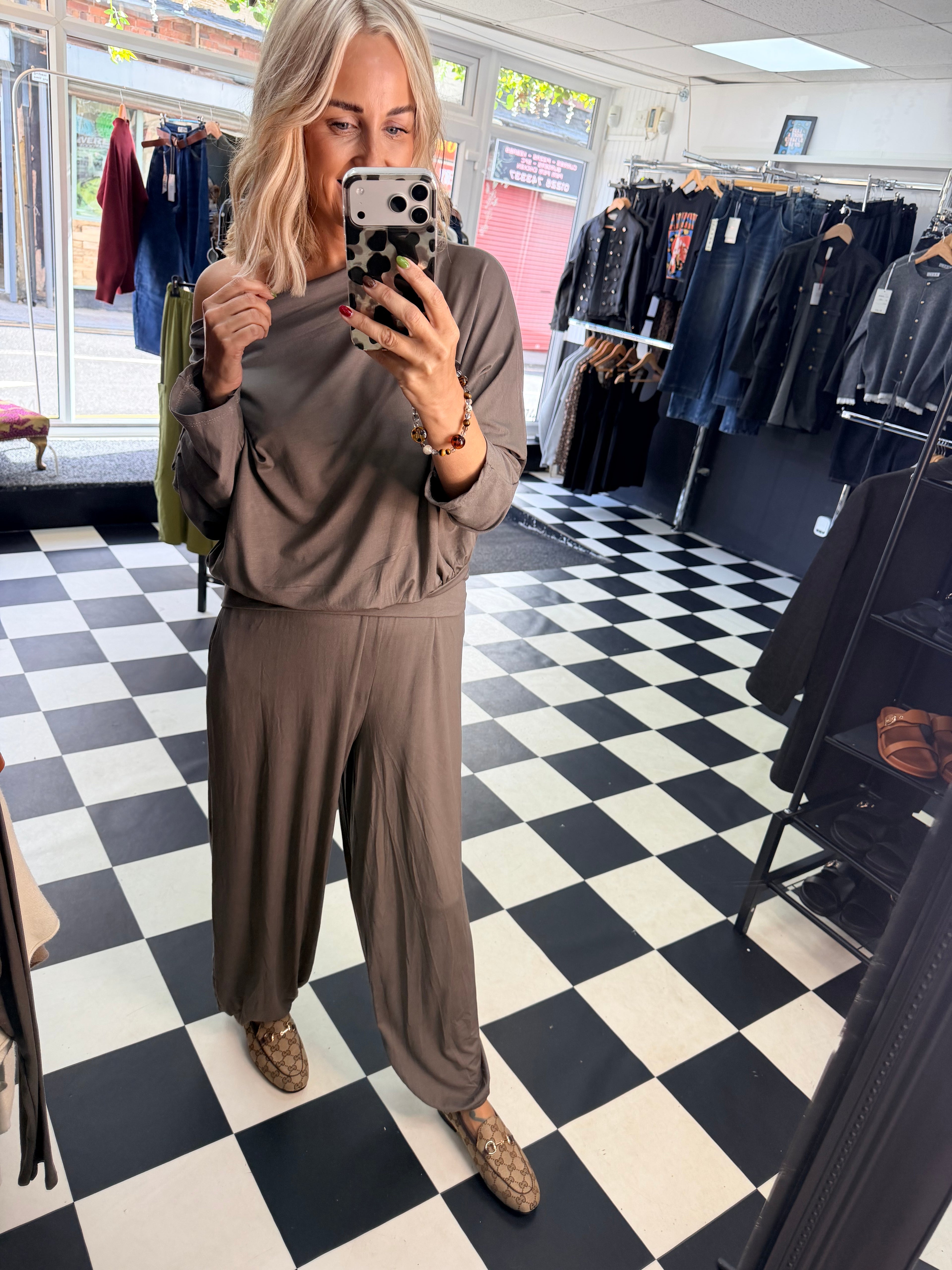Slouchy Long Sleeve Top Taupe