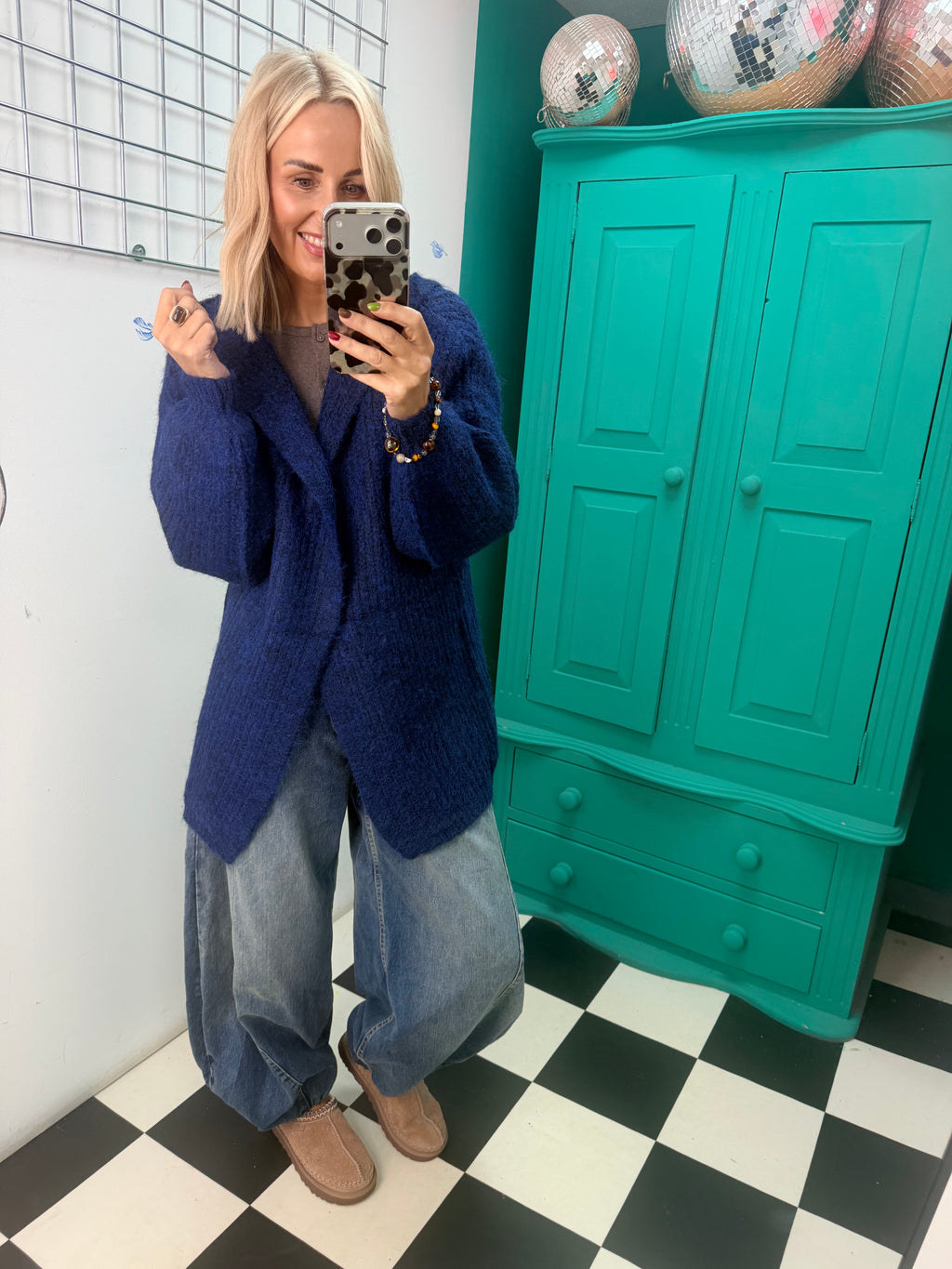 Chunky Hooded Cardigan Navy