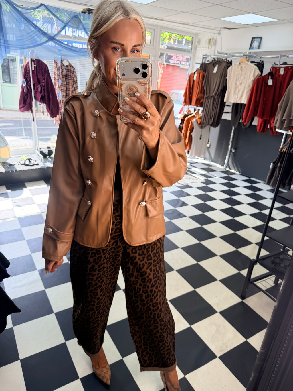 Boxy Style Pu Blazer Tan