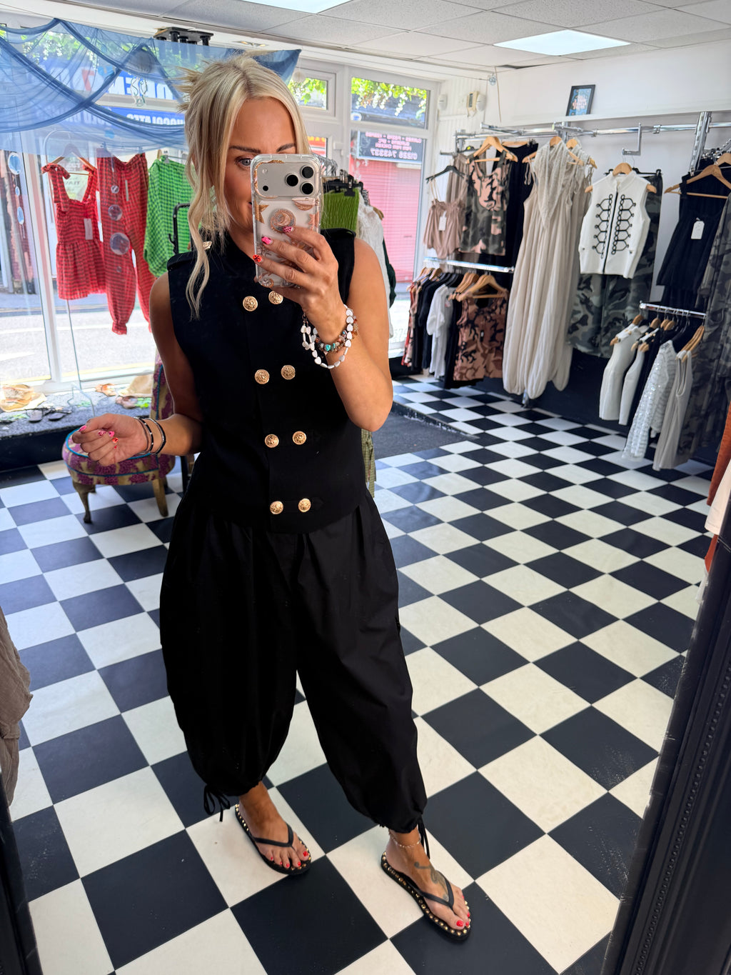 Cargo Trousers crop with tie hem Black