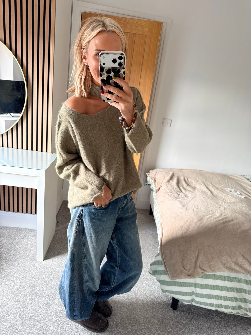 Slash Neck Jumper Sage