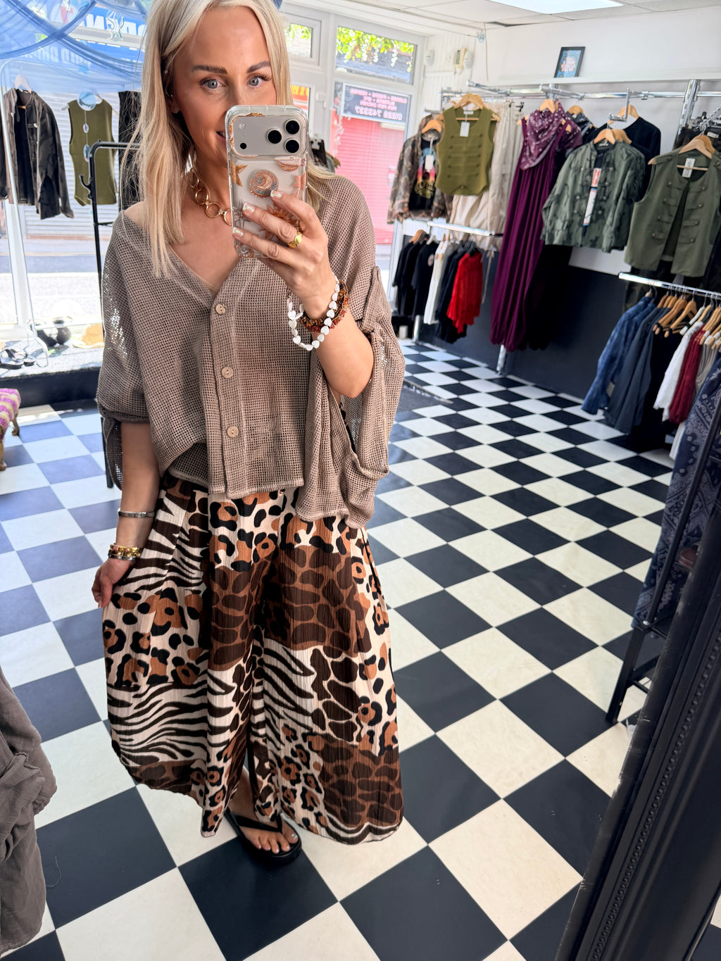 Funky Animal Split Trousers Chocolate