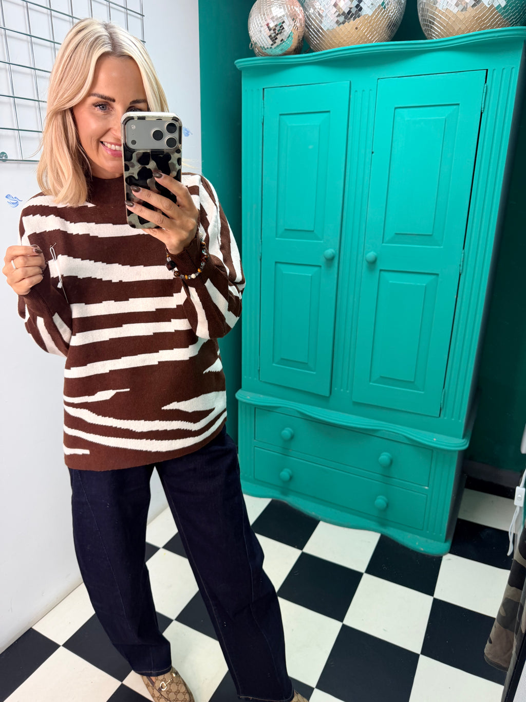 Turtle Neck Jumper Lightning Print Chocolate Special Buy