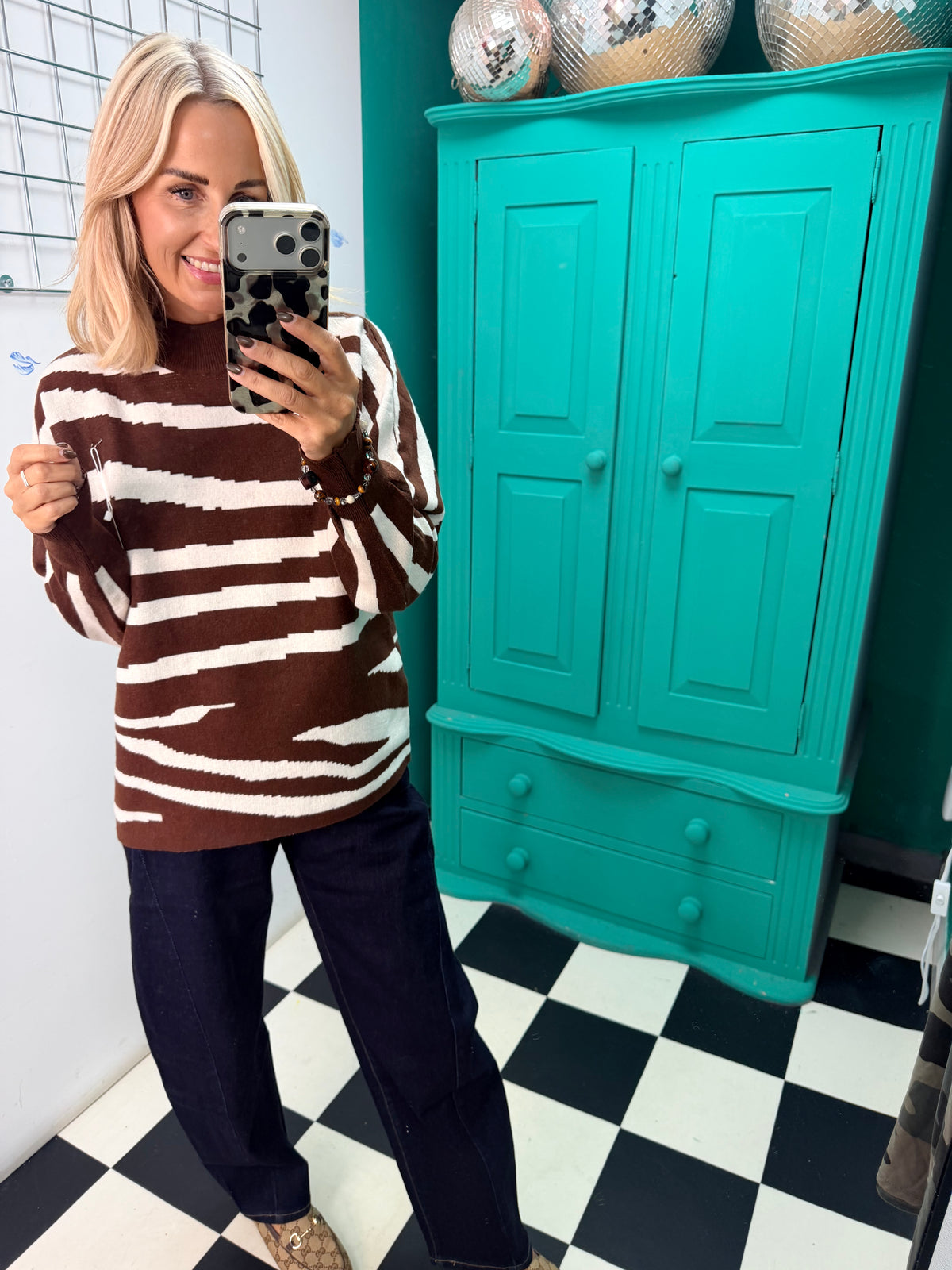 Turtle Neck Jumper Lightning Print Chocolate Special Buy
