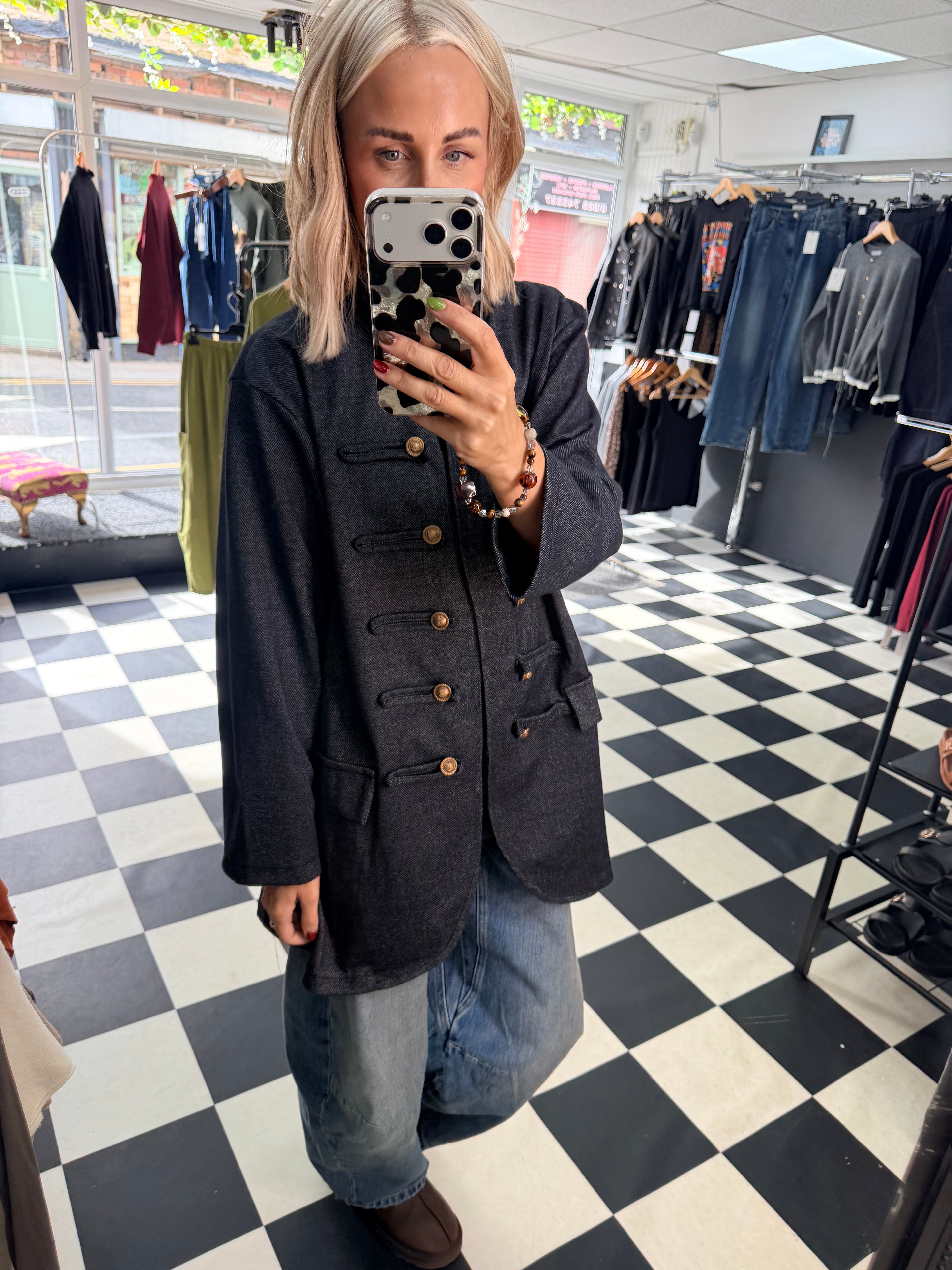 Herringbone Military Jacket Denim